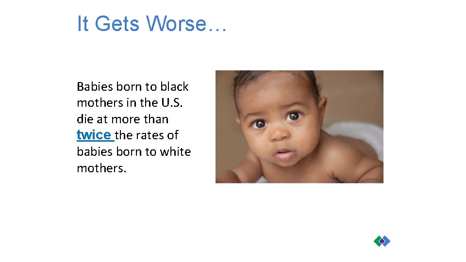 It Gets Worse… Babies born to black mothers in the U. S. die at