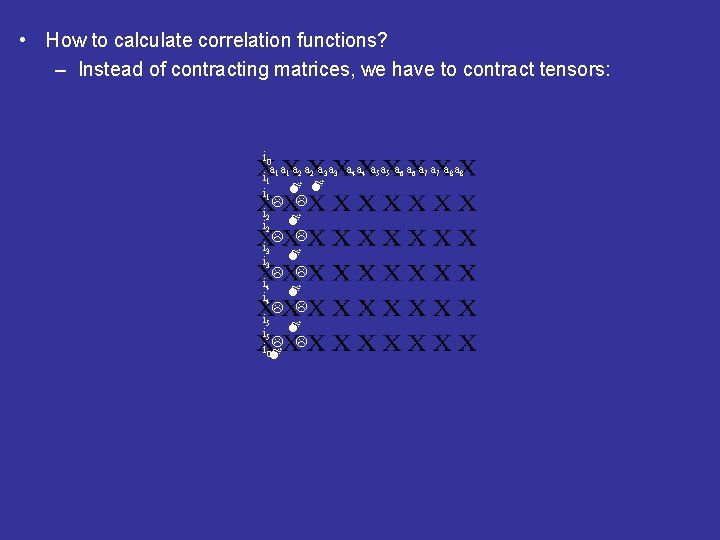  • How to calculate correlation functions? – Instead of contracting matrices, we have