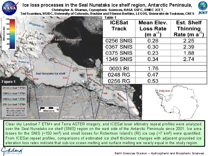 Ice loss processes in the Seal Nunataks ice shelf region, Antarctic Peninsula, Christopher A. Ice loss processes in the Seal Nunataks ice shelf region, Antarctic Peninsula, Christopher A.