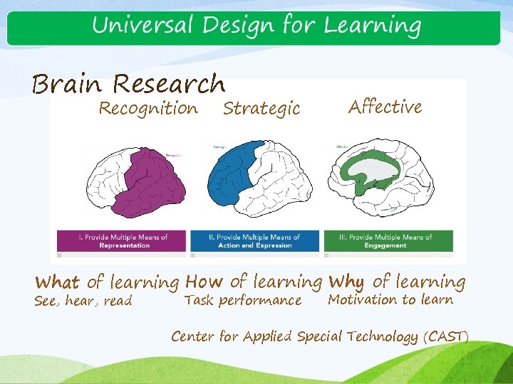 Brain Research Recognition Strategic Affective What of learning How of learning Why of learning
