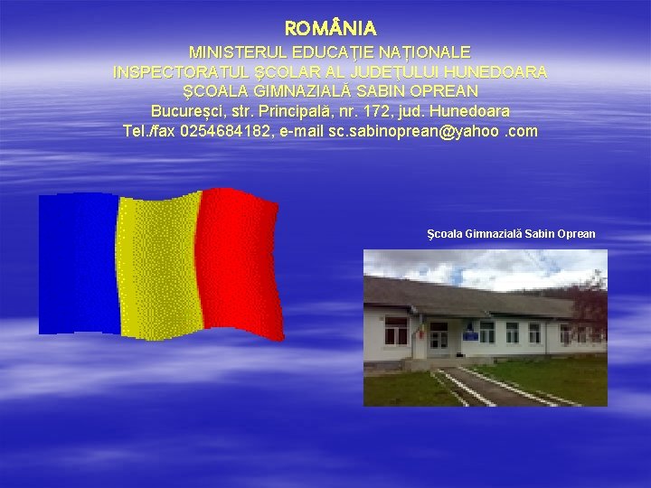 ROM NIA MINISTERUL EDUCAŢIE NAȚIONALE INSPECTORATUL ŞCOLAR AL JUDEŢULUI HUNEDOARA ŞCOALA GIMNAZIALĂ SABIN OPREAN