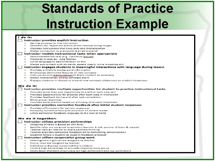 Standards of Practice Instruction Example 