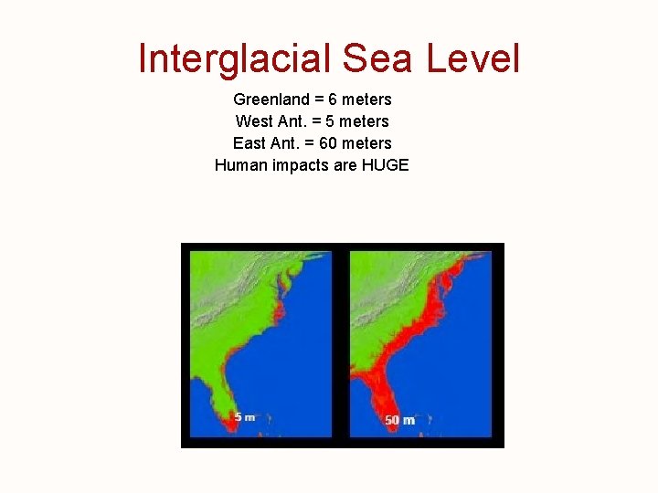 Interglacial Sea Level Greenland = 6 meters West Ant. = 5 meters East Ant.