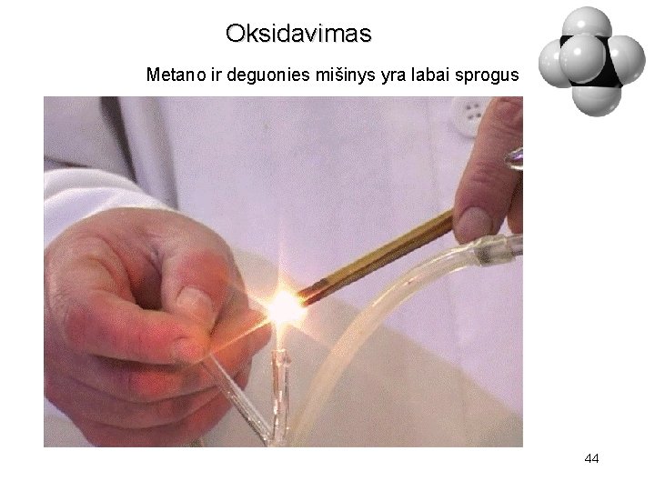 Oksidavimas Metano ir deguonies mišinys yra labai sprogus 44 