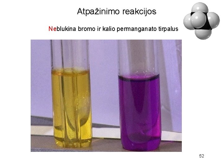 Atpažinimo reakcijos Neblukina bromo ir kalio permanganato tirpalus 52 