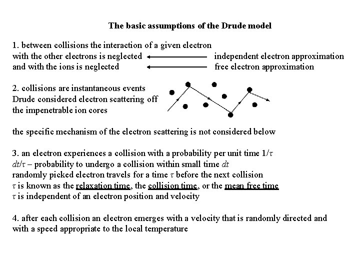 The basic assumptions of the Drude model 1. between collisions the interaction of a