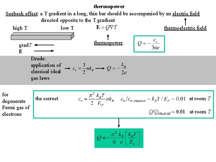 thermopower Seebeck effect: a T gradient in a long, thin bar should be accompanied