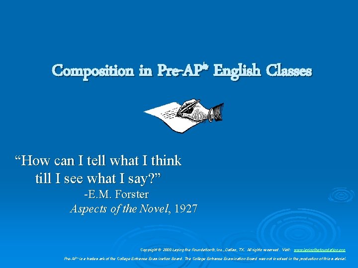 Composition in Pre-AP* English Classes “How can I tell what I think till I