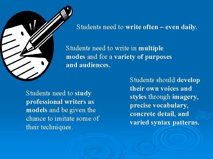 Students need to write often – even daily. Students need to write in multiple