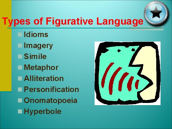 Types of Figurative Language n Idioms n Imagery n Simile n Metaphor n Alliteration