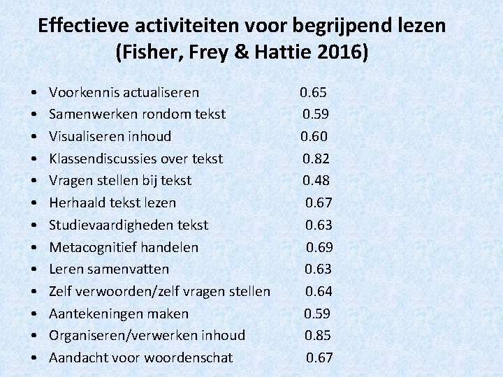 Effectieve activiteiten voor begrijpend lezen (Fisher, Frey & Hattie 2016) • • • •