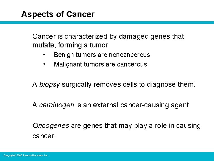 Aspects of Cancer is characterized by damaged genes that mutate, forming a tumor. •