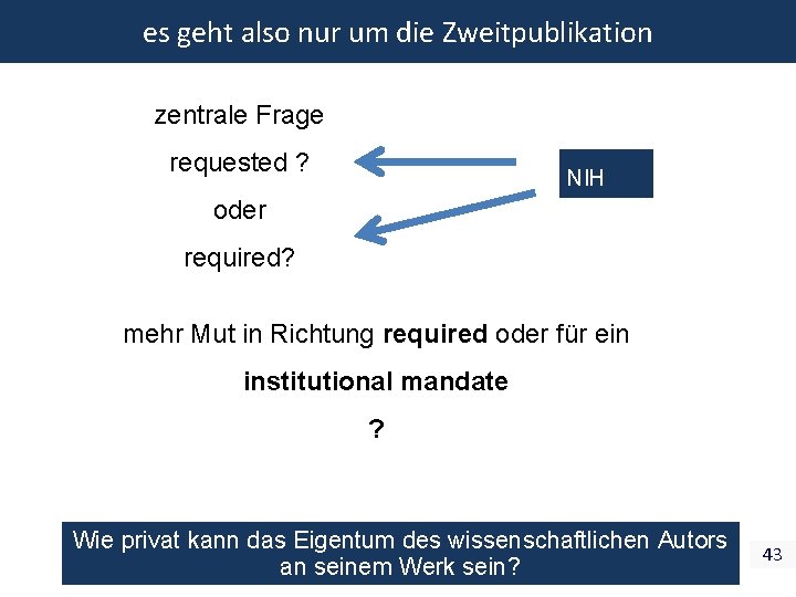 es geht also nur um die Zweitpublikation zentrale Frage requested ? NIH oder required? es geht also nur um die Zweitpublikation zentrale Frage requested ? NIH oder required?