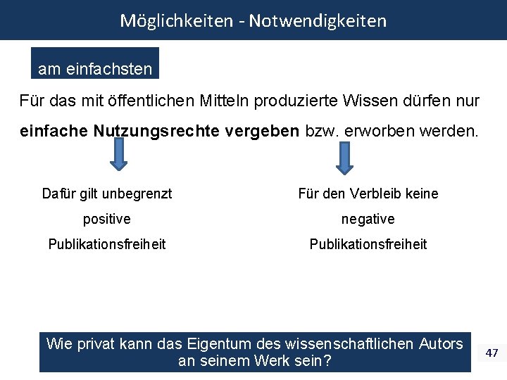 Möglichkeiten - Notwendigkeiten am einfachsten Für das mit öffentlichen Mitteln produzierte Wissen dürfen nur