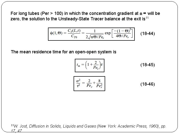 For long tubes (Per > 100) in which the concentration gradient at ± ∞