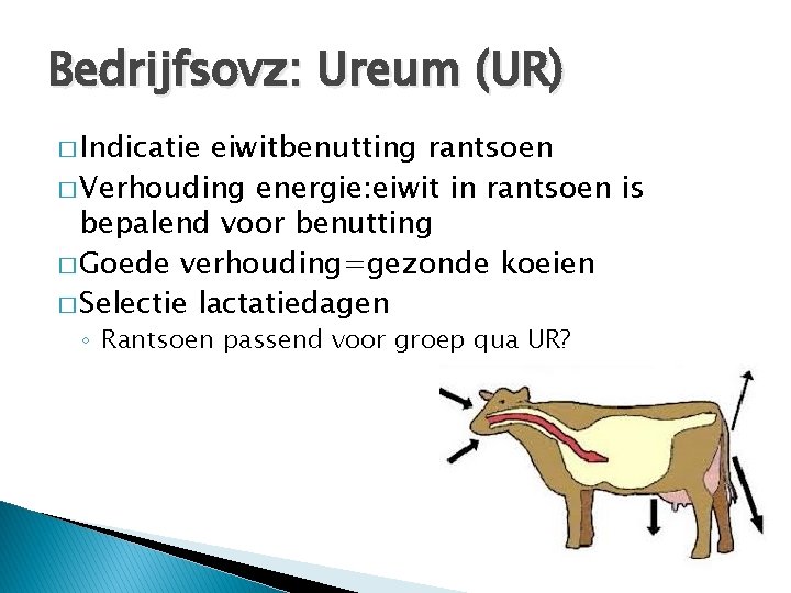 Bedrijfsovz: Ureum (UR) � Indicatie eiwitbenutting rantsoen � Verhouding energie: eiwit in rantsoen is