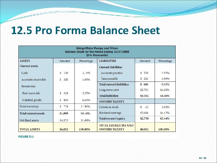 12. 5 Pro Forma Balance Sheet 12 -21 