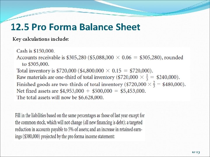 12. 5 Pro Forma Balance Sheet Key calculations include: 12 -23 