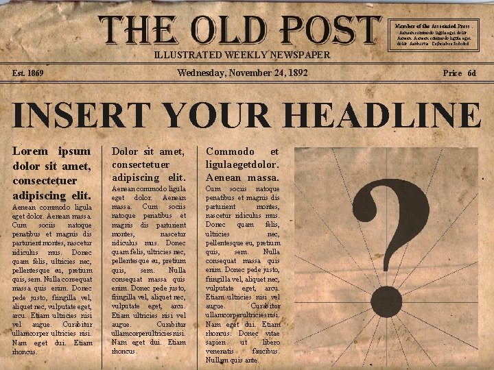 Member of the Asscoiated Press. Aenean commodo ligula eget dolor. Aenhswse. Cejhciebce fcdcdcd. ILLUSTRATED