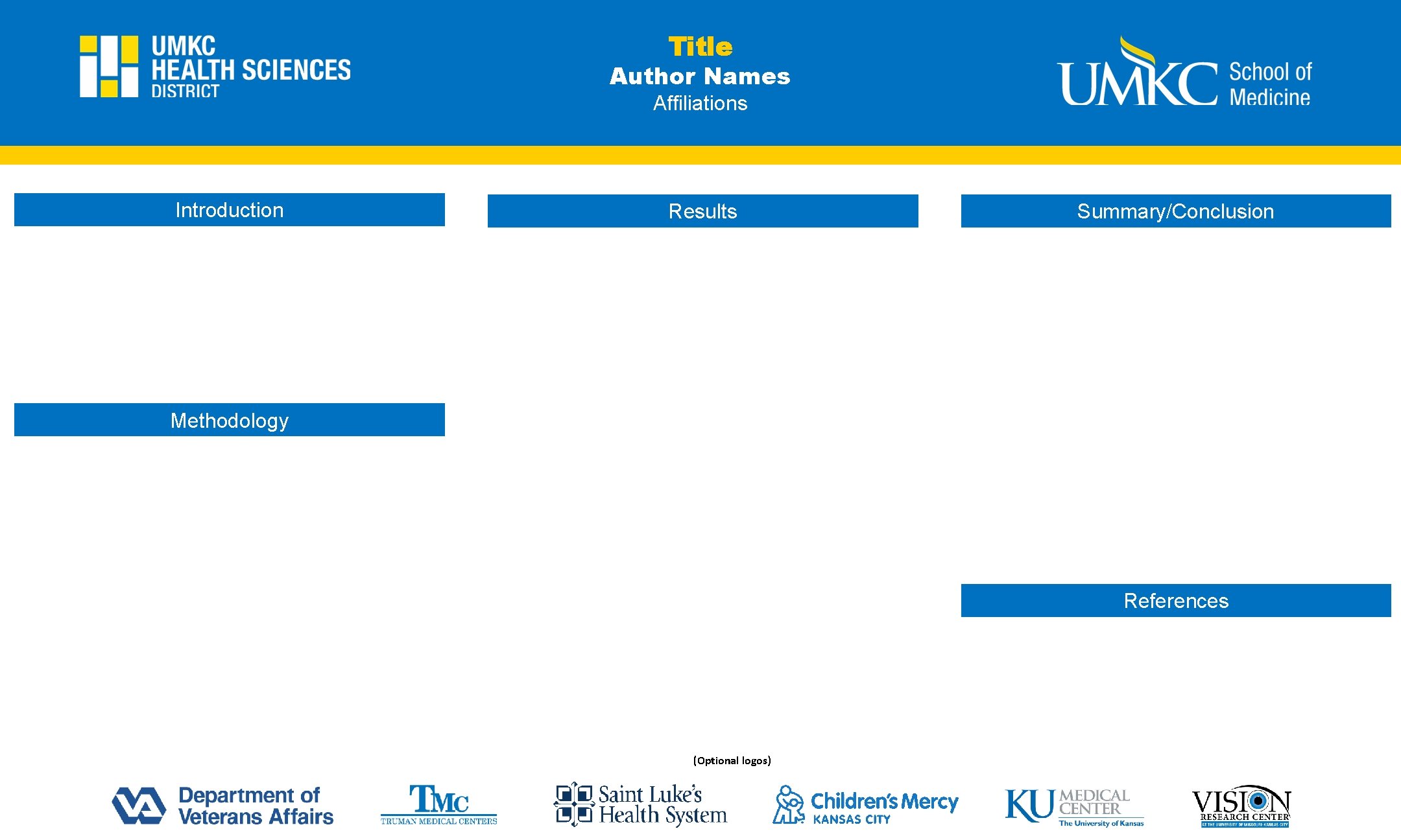 Title of Poster Authors. Names names Author Affiliations Introduction Results Summary/Conclusion Methodology References (Optional