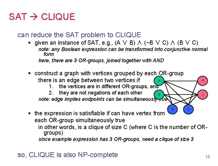 SAT CLIQUE can reduce the SAT problem to CLIQUE § given an instance of