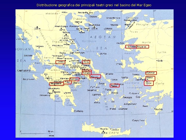 Distribuzione geografica dei principali teatri greci nel bacino del Mar Egeo Megalopolis 
