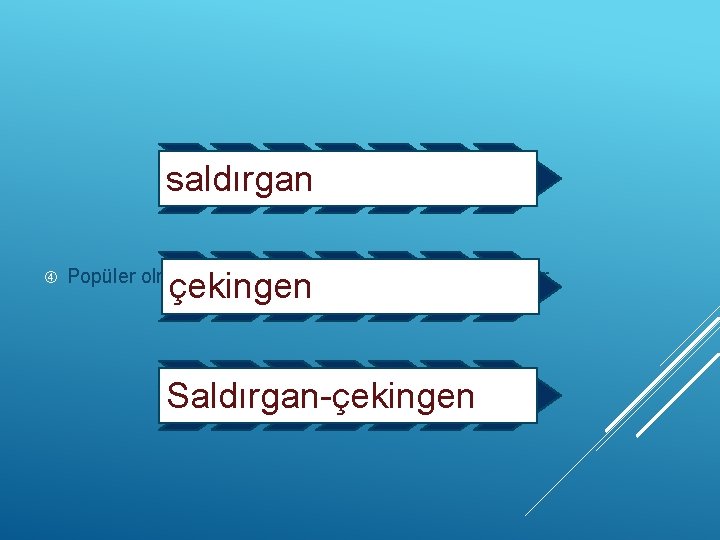 saldırgan Popüler olmayan ya da sevilmeyen ergenler üçe ayrılır. çekingen Saldırgan-çekingen 