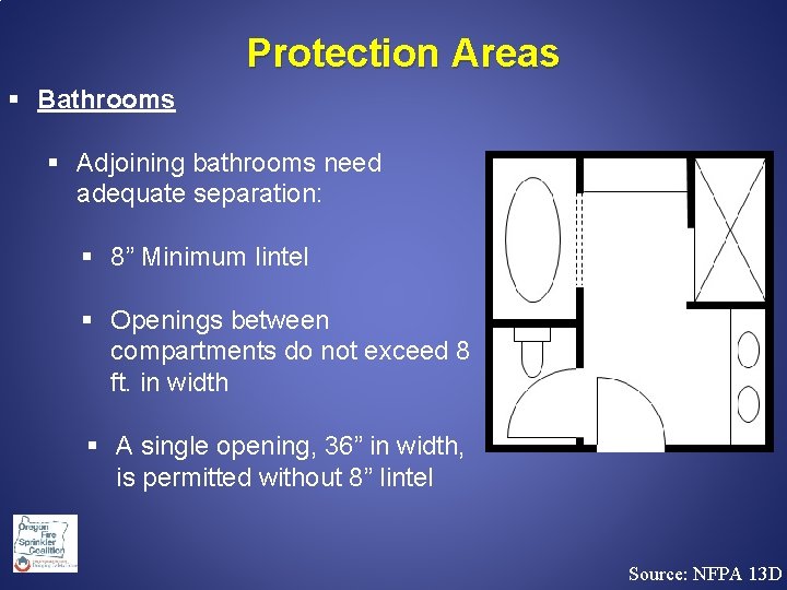 Protection Areas § Bathrooms § Adjoining bathrooms need adequate separation: § 8” Minimum lintel