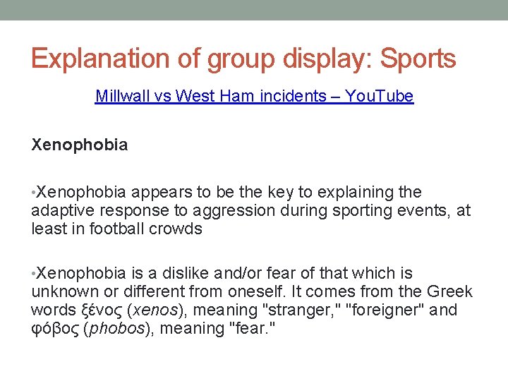 Explanation of group display: Sports Millwall vs West Ham incidents – You. Tube Xenophobia