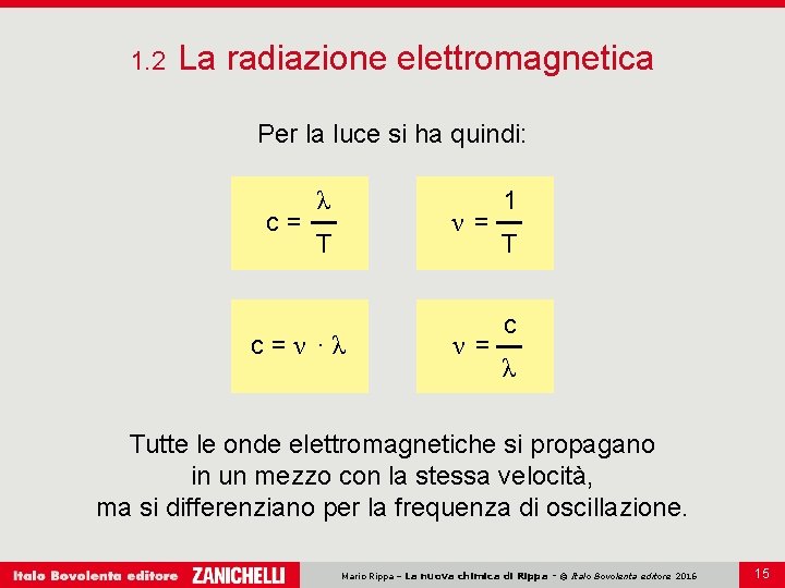 1. 2 La radiazione elettromagnetica Per la luce si ha quindi: c= λ ν
