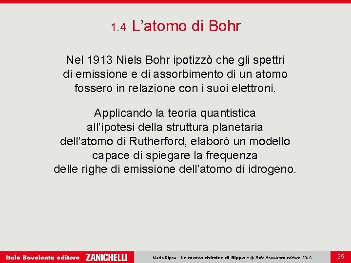 1. 4 L’atomo di Bohr Nel 1913 Niels Bohr ipotizzò che gli spettri di