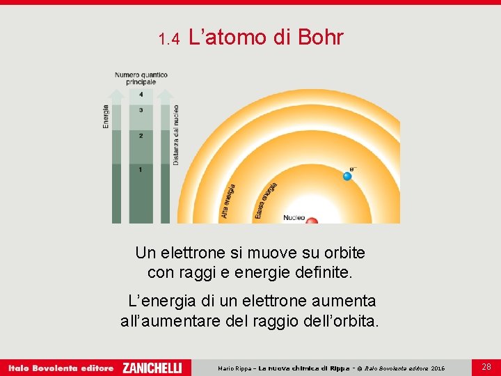 1. 4 L’atomo di Bohr Un elettrone si muove su orbite con raggi e