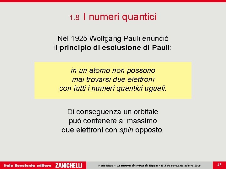 1. 8 I numeri quantici Nel 1925 Wolfgang Pauli enunciò il principio di esclusione