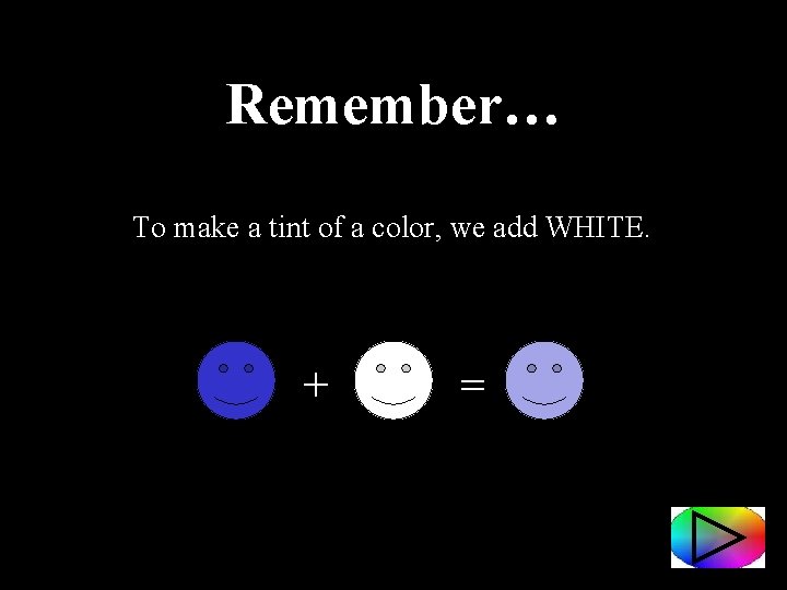 Remember… To make a tint of a color, we add WHITE. + = 