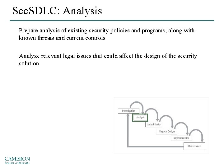 Sec. SDLC: Analysis Prepare analysis of existing security policies and programs, along with known