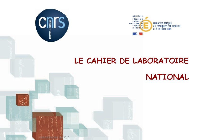 LE CAHIER DE LABORATOIRE NATIONAL 1 CNRS/DPI/CMC-fev 2010 