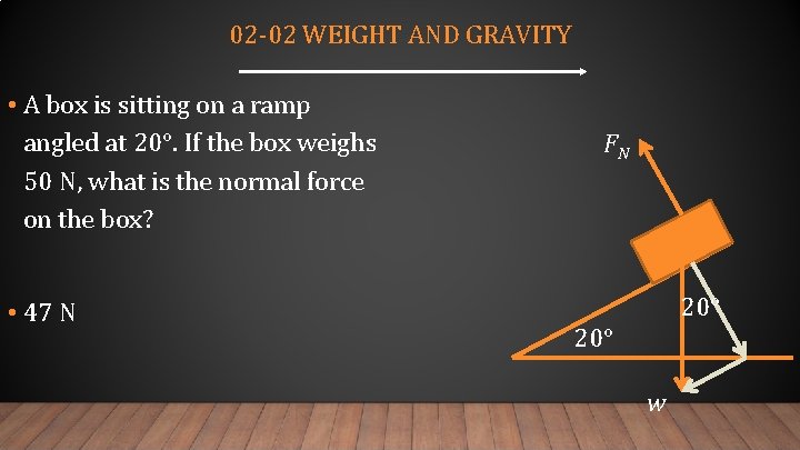 02 -02 WEIGHT AND GRAVITY • A box is sitting on a ramp angled