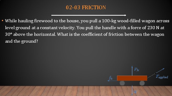 02 -03 FRICTION • While hauling firewood to the house, you pull a 100