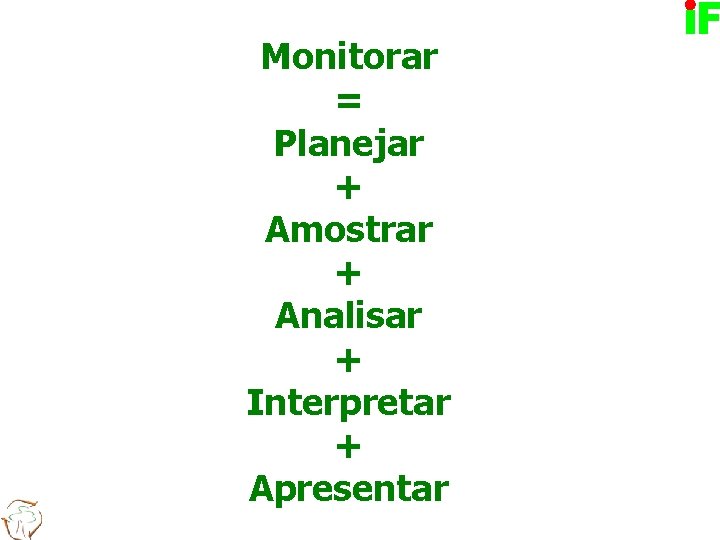 Monitorar = Planejar + Amostrar + Analisar + Interpretar + Apresentar 