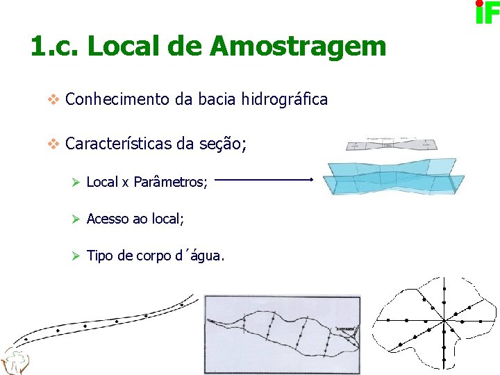 1. c. Local de Amostragem v Conhecimento da bacia hidrográfica v Características da seção;