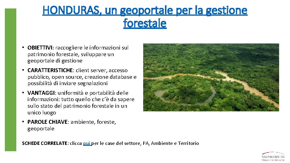 HONDURAS, un geoportale per la gestione forestale • OBIETTIVI: raccogliere le informazioni sul patrimonio
