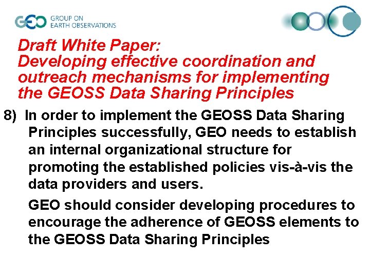 Draft White Paper: Developing effective coordination and outreach mechanisms for implementing the GEOSS Data