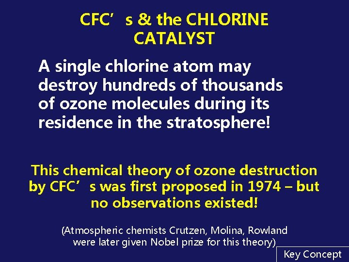 CFC’s & the CHLORINE CATALYST A single chlorine atom may destroy hundreds of thousands