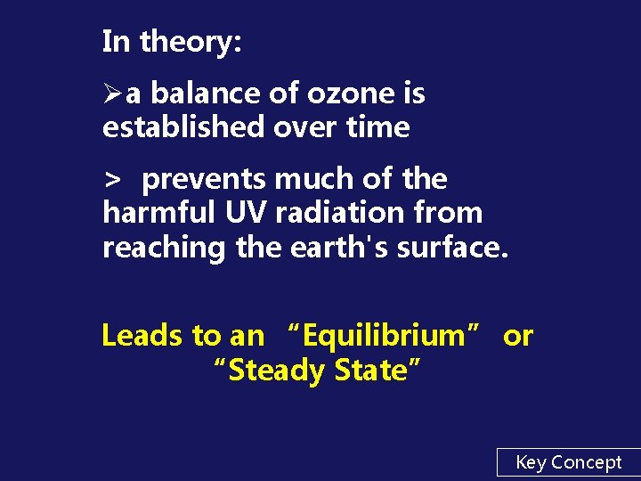 In theory: Øa balance of ozone is established over time > prevents much of