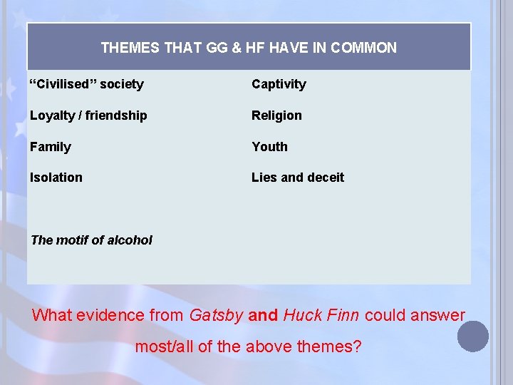 THEMES THAT GG & HF HAVE IN COMMON “Civilised” society Captivity Loyalty / friendship