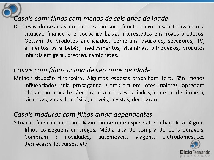 Casais com: filhos com menos de seis anos de idade Despesas domésticas no pico.