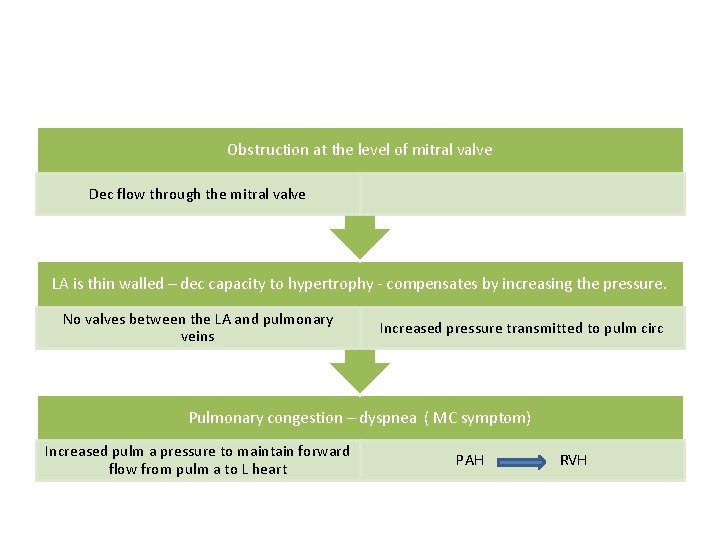 Obstruction at the level of mitral valve Dec flow through the mitral valve LA