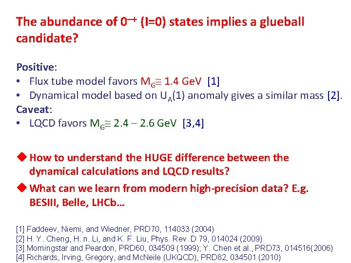 The abundance of 0 (I=0) states implies a glueball candidate? Positive: • Flux tube The abundance of 0 (I=0) states implies a glueball candidate? Positive: • Flux tube