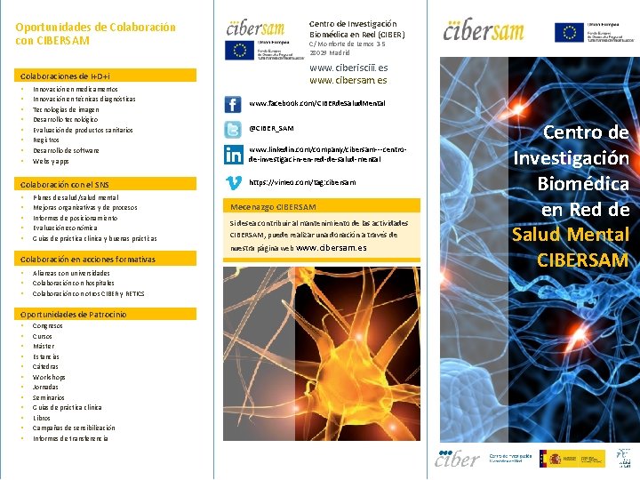 Centro de Investigación Biomédica en Red (CIBER) Oportunidades de Colaboración con CIBERSAM C/ Monforte