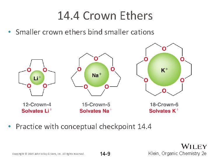 14. 4 Crown Ethers • Smaller crown ethers bind smaller cations • Practice with